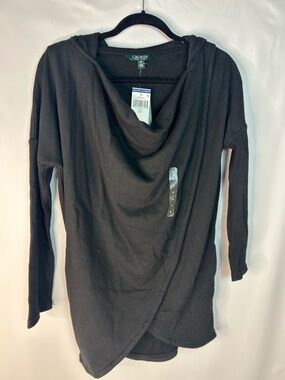 Ralph Lauren Black Hooded Draped Wrap Top Size S/P